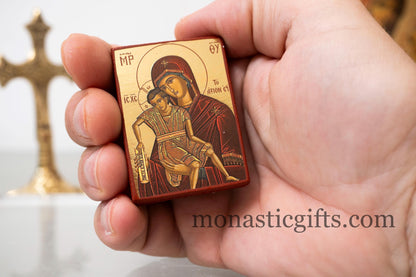 Small Wooden Byzantine icon with Virgin Mary (Αξιον Εστι) In Golden leaf,wall hanging amazing idea for Gift Handmade