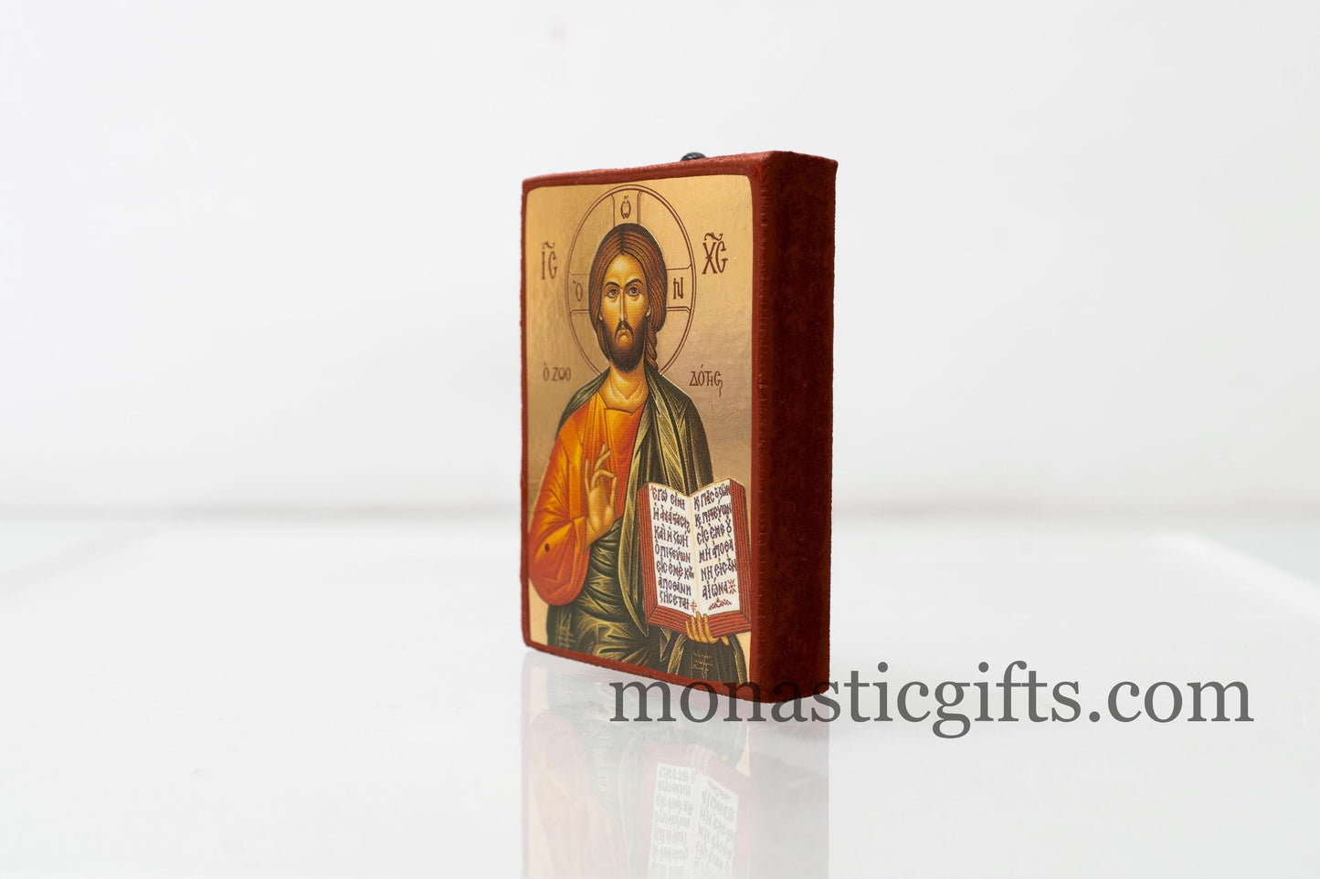 Small Wooden Byzantine icon with Jesus Christ (o Ζωοδοτης - The Life Giver)  In Golden leaf,wall hanging amazing idea for Gift Handmade