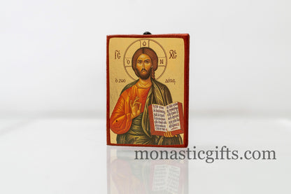 Small Wooden Byzantine icon with Jesus Christ (o Ζωοδοτης - The Life Giver)  In Golden leaf,wall hanging amazing idea for Gift Handmade