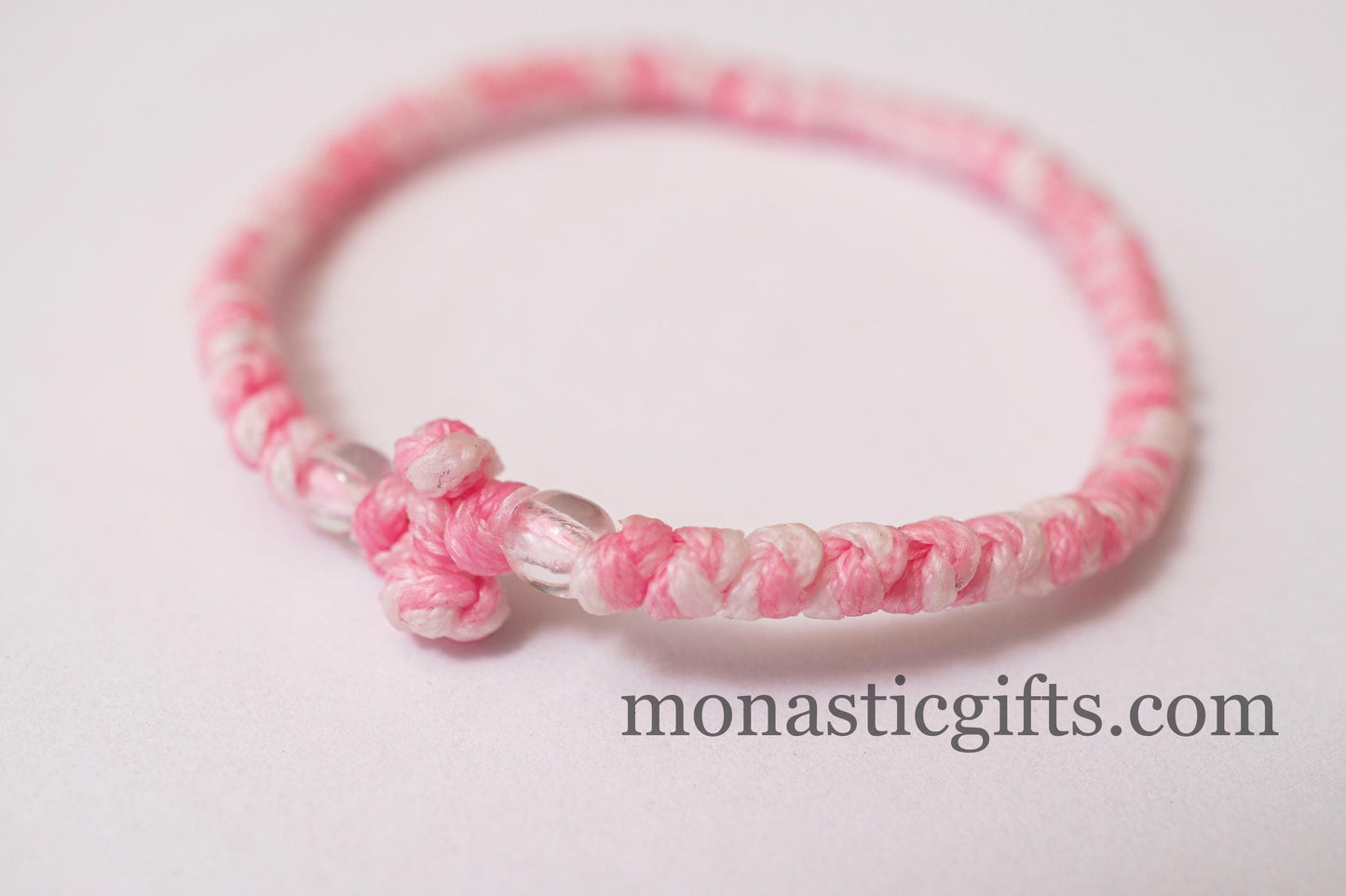 Authentic Komboskini in Pink and white  Color 1Pcs - Greek Orthodox Prayer Bracelet, Spiritual Prayer Rope -Thread  waxed thin with beads