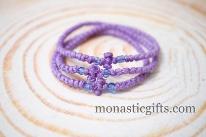 Authentic Komboskini in purple lilac color 1Pcs - Greek Orthodox Prayer Bracelet, Spiritual Prayer Rope -Thread  waxed thin with beads