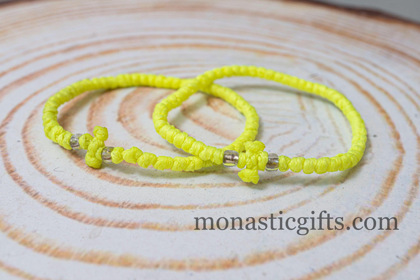 Authentic Komboskini in  neon Yellow color 1Pcs - Greek Orthodox Prayer Bracelet, Spiritual Prayer Rope -Thread  waxed thin with beads