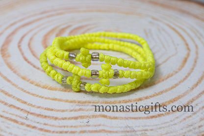 Authentic Komboskini in  neon Yellow color 1Pcs - Greek Orthodox Prayer Bracelet, Spiritual Prayer Rope -Thread  waxed thin with beads