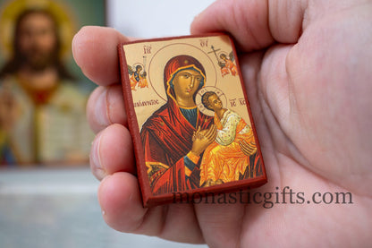 Small Wooden Byzantine icon with Virgin Mary Amolintos In Golden leaf,wall hanging amazing idea for Gift Handmade