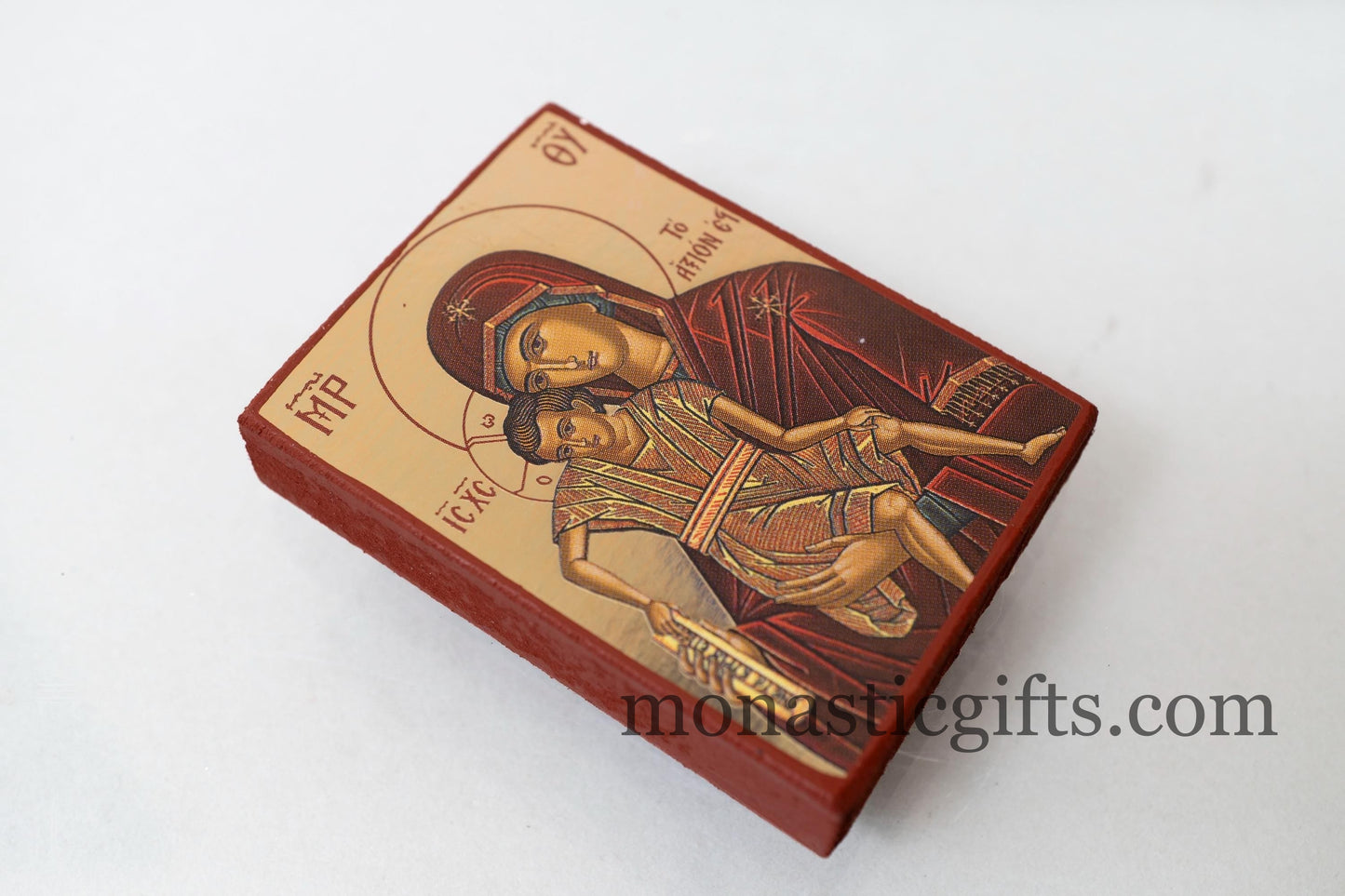 Small Wooden Byzantine icon with Virgin Mary (Αξιον Εστι) In Golden leaf,wall hanging amazing idea for Gift Handmade