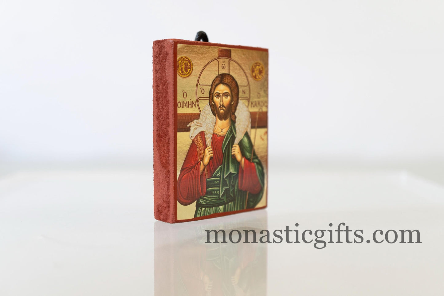 Small Wooden Byzantine icon with Jesus Christ  (the Good Shepherd)  In Golden leaf,wall hanging amazing idea for Gift Handmade