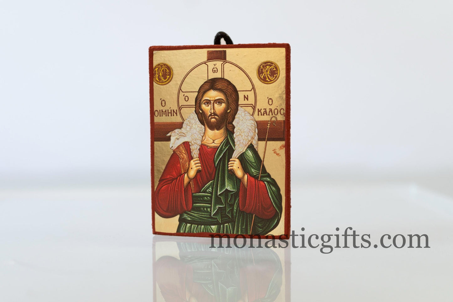 Small Wooden Byzantine icon with Jesus Christ  (the Good Shepherd)  In Golden leaf,wall hanging amazing idea for Gift Handmade