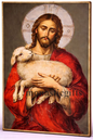 Jesus Christ The Good Shepherd Byzantine Icon – Handmade Wooden Orthodox Icon on Gold Silk Canvas, Various Sizes