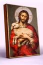 Jesus Christ The Good Shepherd Byzantine Icon – Handmade Wooden Orthodox Icon on Gold Silk Canvas, Various Sizes