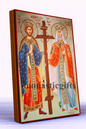 Saints Constantine and Helen Byzantine Icon – Handmade Wooden Orthodox Icon on Gold Silk Canvas, Various Sizes