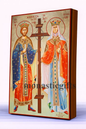 Saints Constantine and Helen Byzantine Icon – Handmade Wooden Orthodox Icon on Gold Silk Canvas, Various Sizes