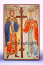 Saints Constantine and Helen Byzantine Icon – Handmade Wooden Orthodox Icon on Gold Silk Canvas, Various Sizes