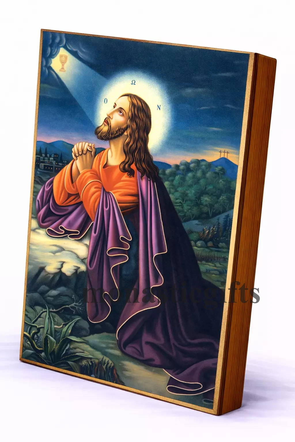 Christ in Prayer (Christ the Praying One) Byzantine Icon – Handmade Wooden Orthodox Icon on Gold Silk Canvas, Various Sizes