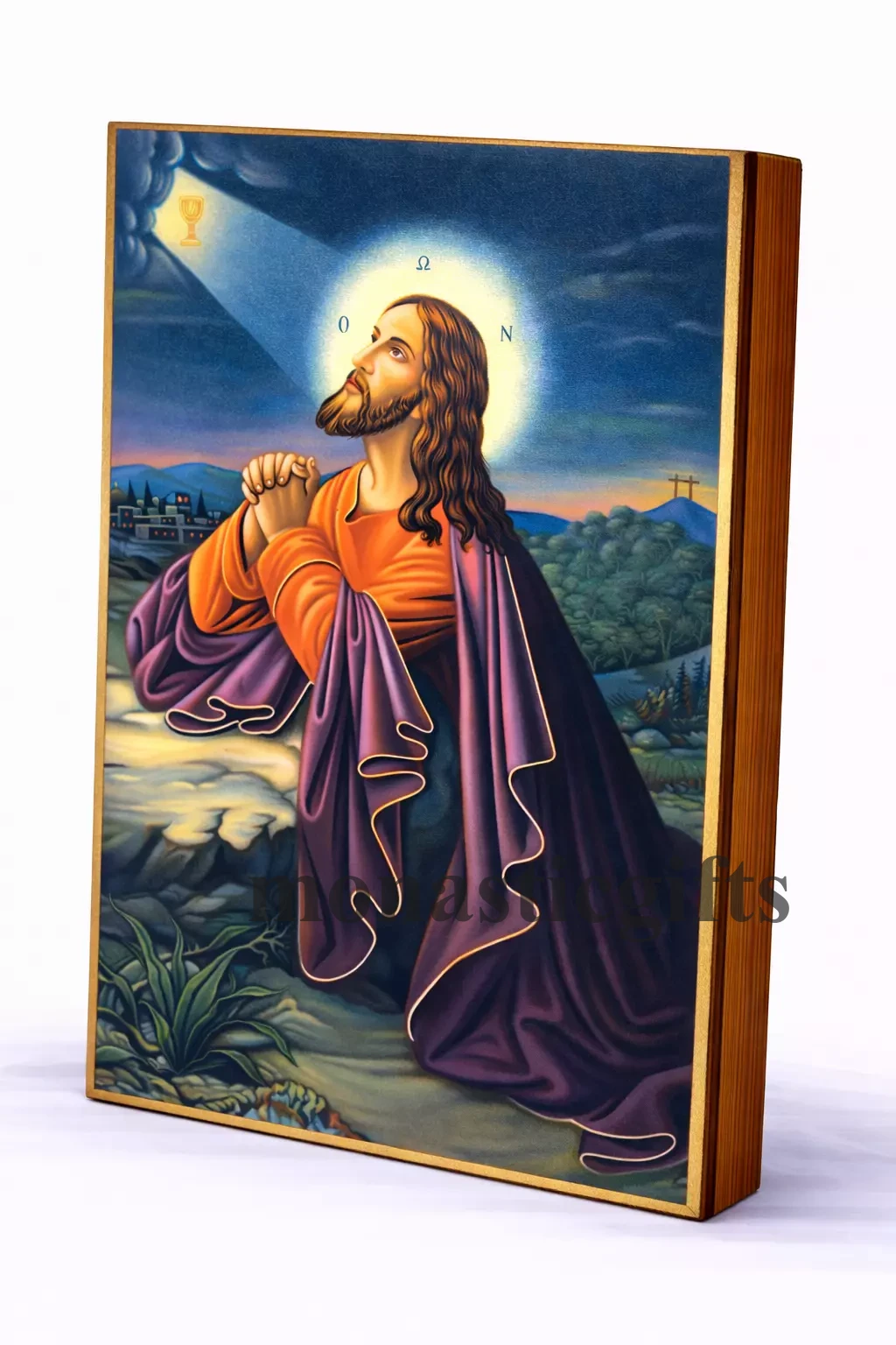 Christ in Prayer (Christ the Praying One) Byzantine Icon – Handmade Wooden Orthodox Icon on Gold Silk Canvas, Various Sizes
