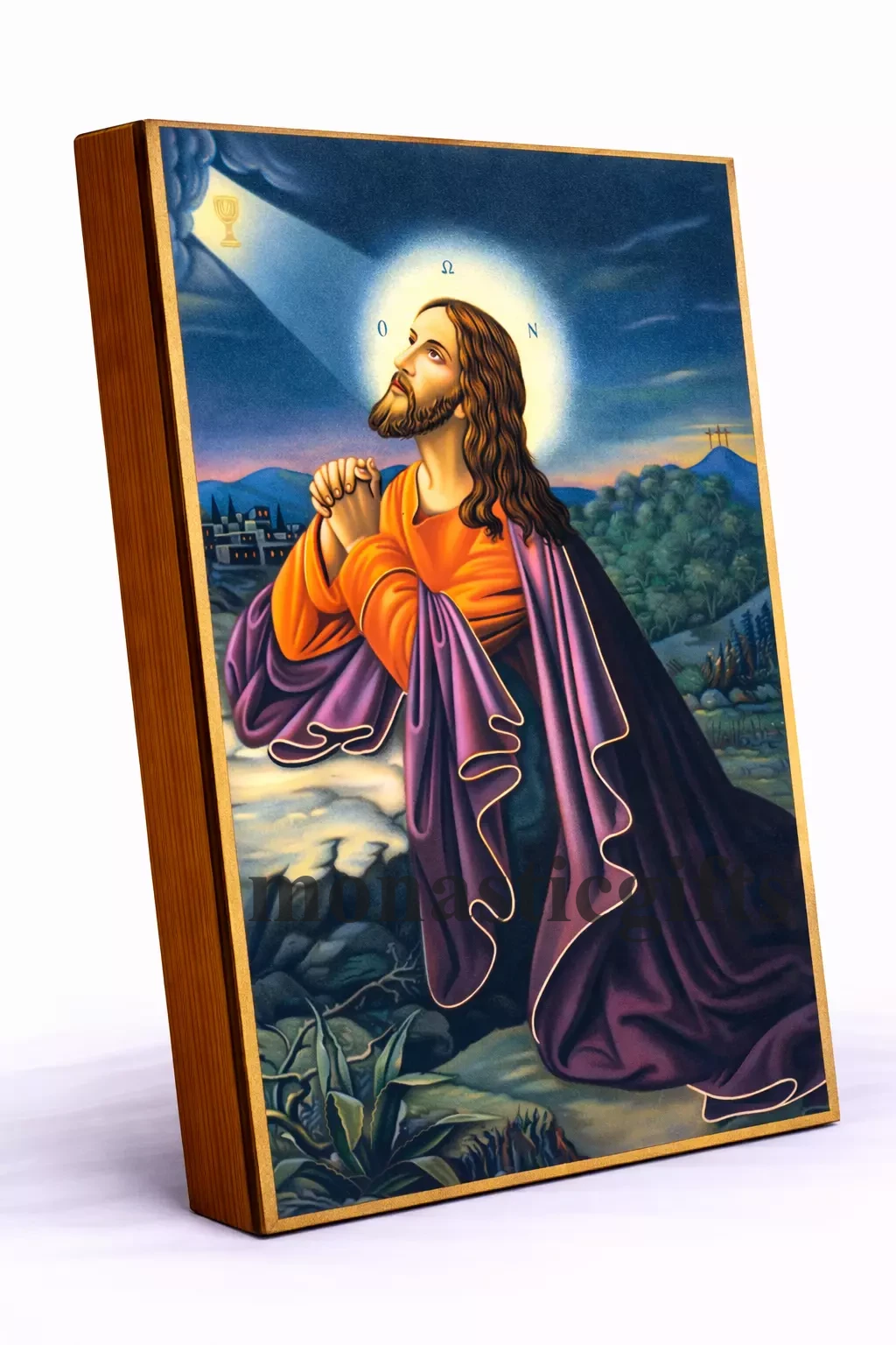 Christ in Prayer (Christ the Praying One) Byzantine Icon – Handmade Wooden Orthodox Icon on Gold Silk Canvas, Various Sizes