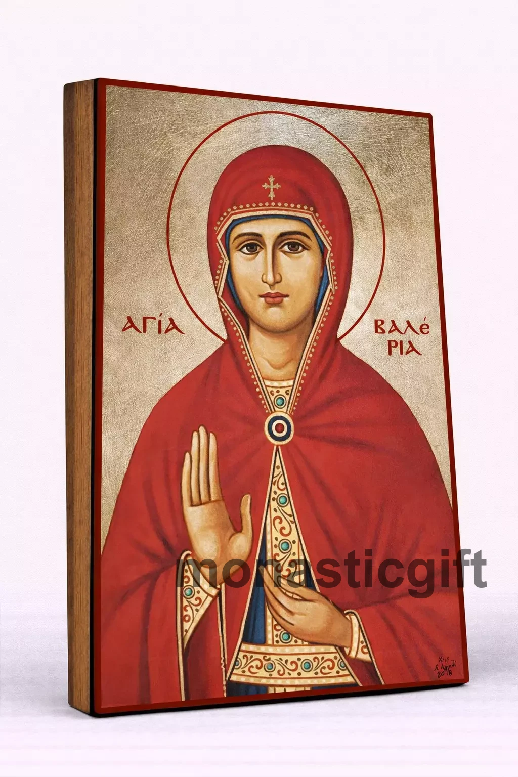 Saint Valeria Byzantine Icon – Handmade Wooden Orthodox Icon on Gold Silk Canvas, Various Sizes