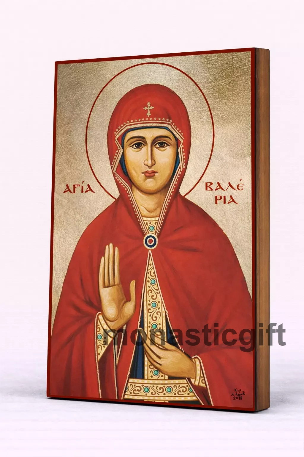 Saint Valeria Byzantine Icon – Handmade Wooden Orthodox Icon on Gold Silk Canvas, Various Sizes