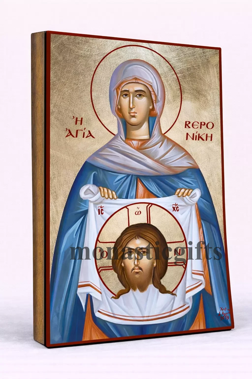 Saint Veronica Byzantine Icon – Handmade Wooden Orthodox Icon on Gold Silk Canvas, Various Sizes